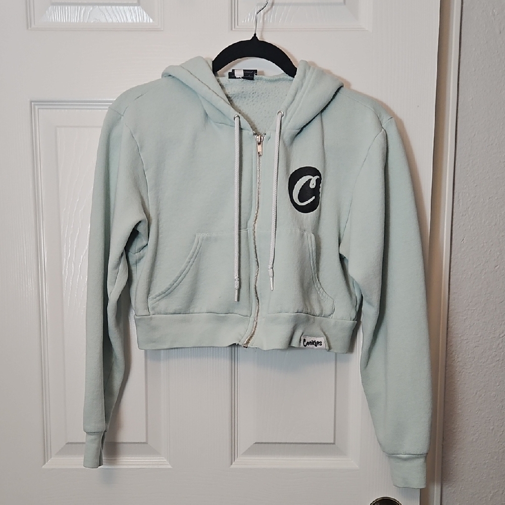 Mint Blue Cookies Cropped Hoodie with Logo